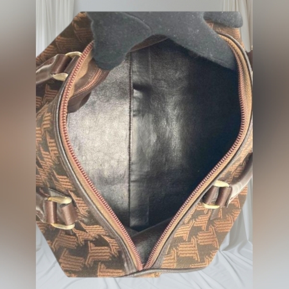 LANVIN Boston Bag Chocolate Brown L Logo Canvas Leather - Picture 9 of 11